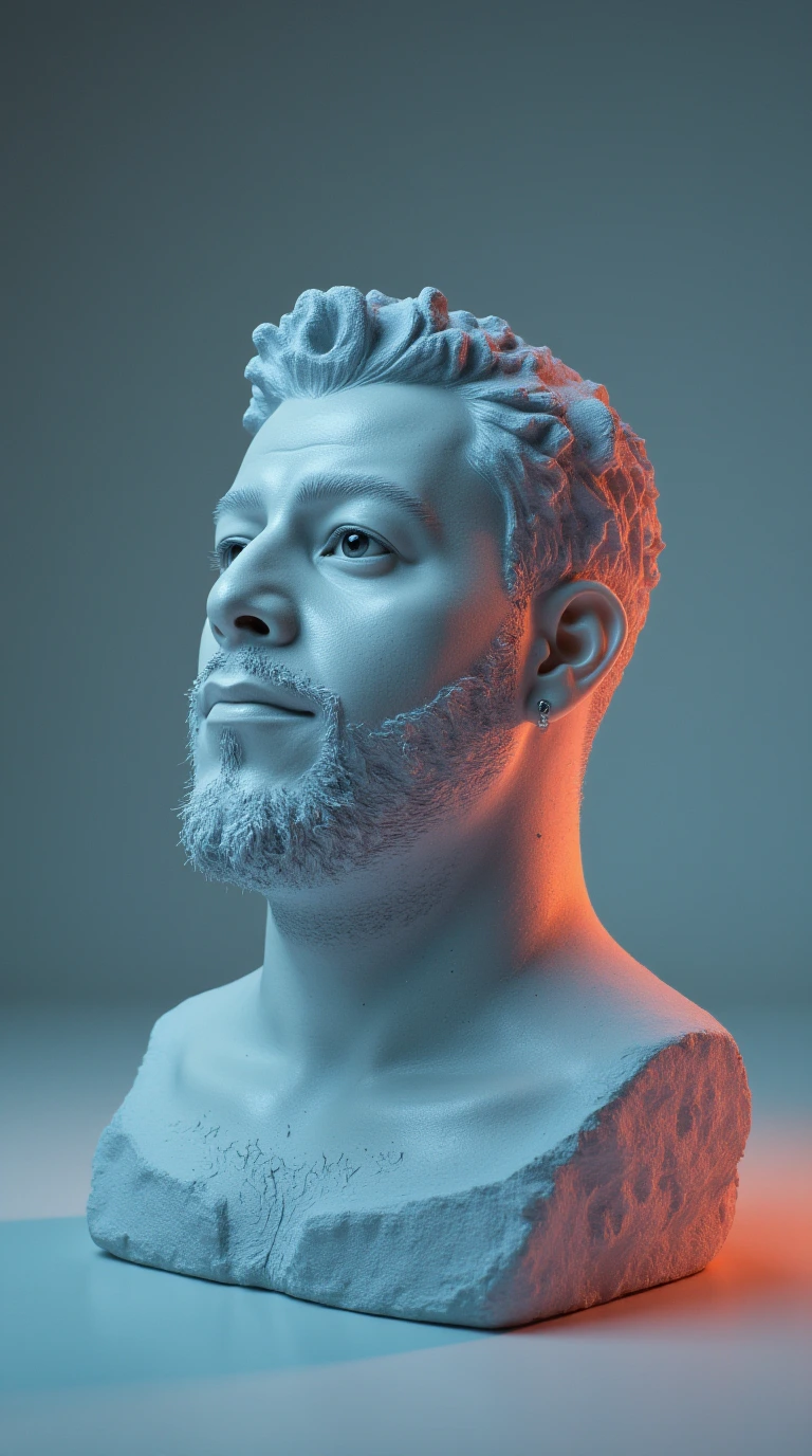 Custom trained AI model output · sculptural bust study